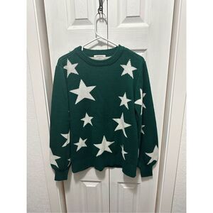Zenana Outfitters Womens Sweater Soft Knit Star Long Sleeve  Green White Small